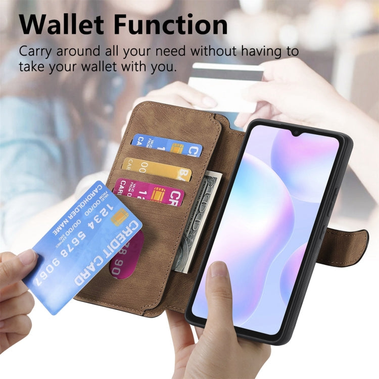 For Redmi 9A CaseNeo MagSafe RFID Anti-theft Retro Leather Phone Case(Brown)