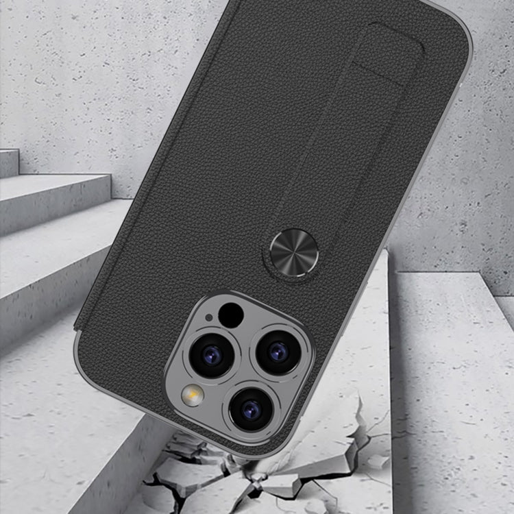 For iPhone 16 Pro GKK Plating Phantom Flip Leather MagSafe Phone Case(Titanium Gray)