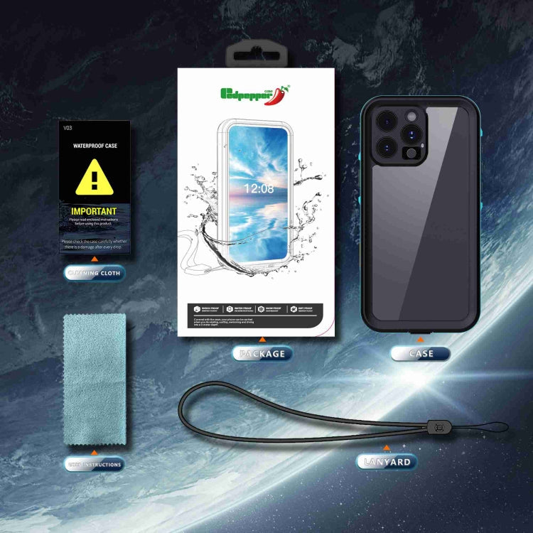 For iPhone 16 Pro RedPepper Transparent Dot IP68 Waterproof Triple-proof Phone Case(Black Blue)