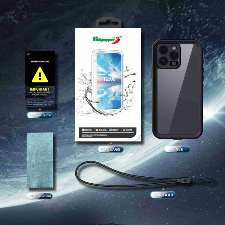 For iPhone 16 Pro RedPepper Transparent Dot IP68 Waterproof Triple-proof Phone Case(Black Dark Grey)