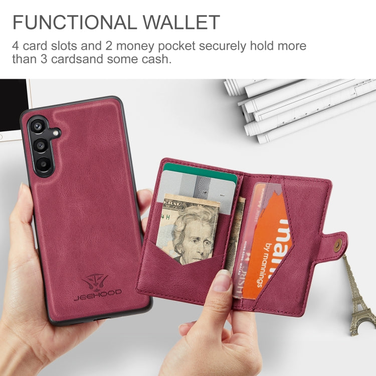 For Samsung Galaxy A16 5G JEEHOOD J01 Retro Magnetic Detachable Wallet Phone Case(Red)