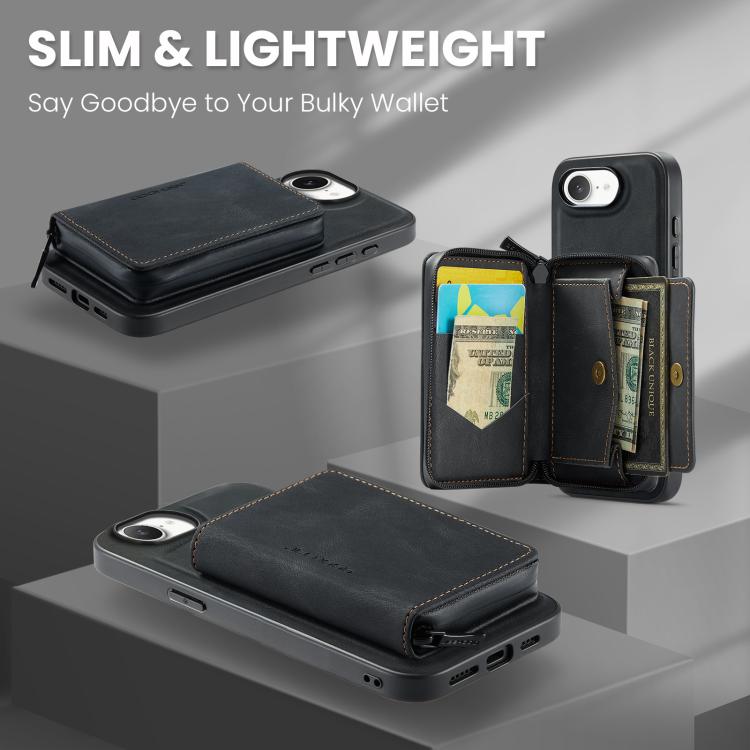 For iPhone 17e / 16e JEEHOOD J02 Magnetic Zipper Horizontal Flip Leather Phone Case(Black)