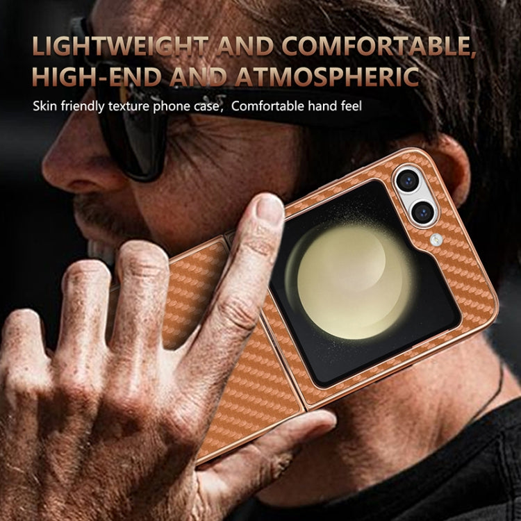 For Samsung Galaxy Z Flip5 5G AZNS Electroplated Edge Carbon Fiber Texture Phone Case(Brown)