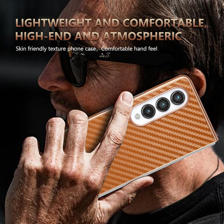 For Samsung Galaxy Z Fold4 5G AZNS Electroplated Edge Carbon Fiber Texture Phone Case(Green)