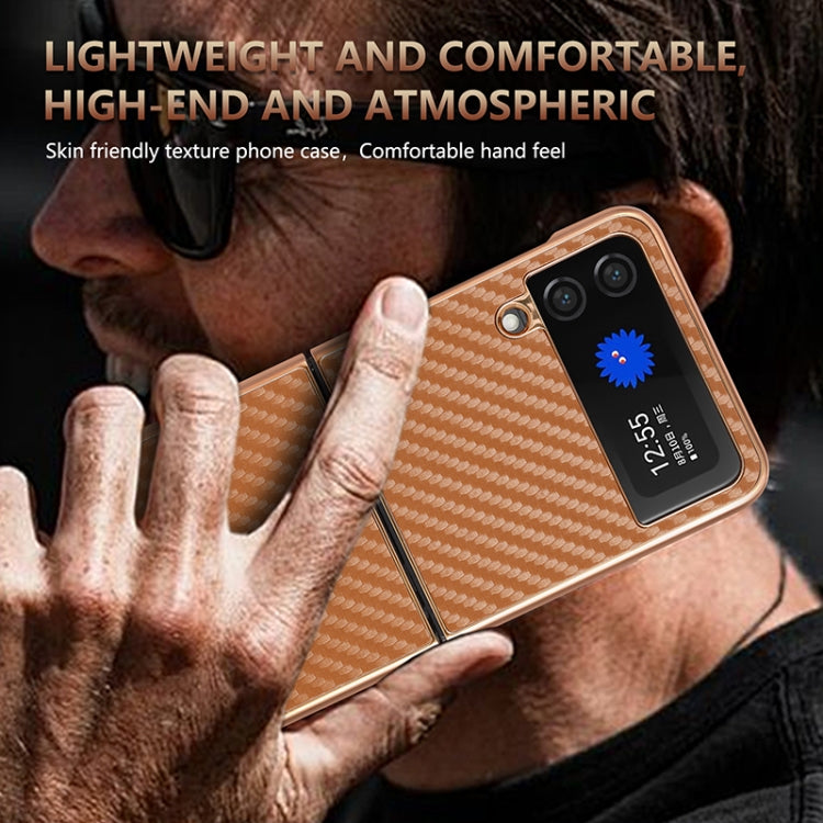For Samsung Galaxy Z Flip3 5G AZNS Electroplated Edge Carbon Fiber Texture Phone Case(Brown)