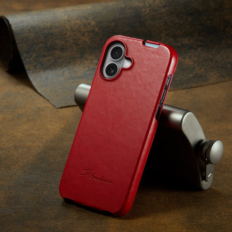 For iPhone 16 Plus Fierre Shann 64 Texture Vertical Flip PU Leather Phone Case(Red)