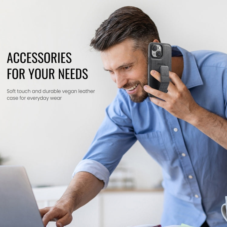 For iPhone 13 Fierre Shann Oil Wax Cow Leather Holder Back Phone Case(Black)