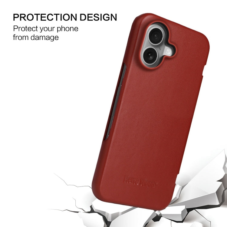 For iPhone 16 Fierre Shann Top Layer Cowhide Business Magnetic Leather Phone Case(Brown)