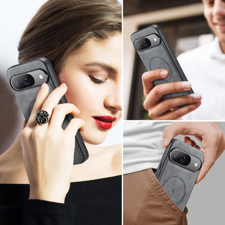 For Google Pixel 9 Pro XL Fierre Shann Cowhide Texture MagSafe Magnetic Phone Case(Grey)