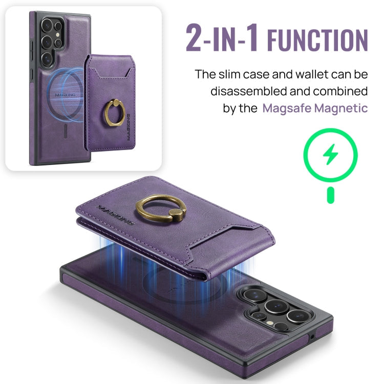 For Samsung Galaxy S23 Ultra 5G MAGKING K1 MagSafe Detachable Wallet RFID Back Cover Phone Case(Purple)