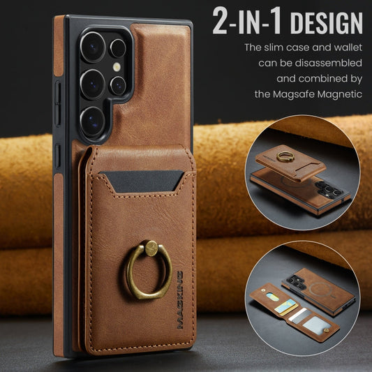 For Samsung Galaxy S23 Ultra 5G MAGKING K1 MagSafe Detachable Wallet RFID Back Cover Phone Case(Brown)