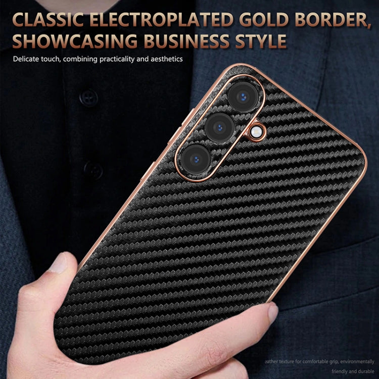 For Samsung Galaxy S25+ 5G AZNS Electroplated Edge Carbon Fiber Texture Phone Case(Brown)