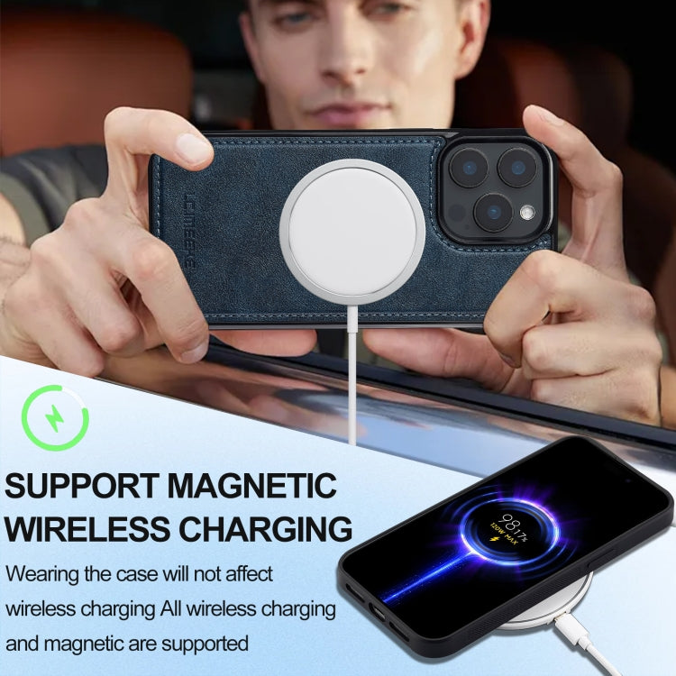 For iPhone 15 Pro Max LC.IMEEKE L3 Series Detachable RFID Card Bag Magsafe Phone Case(Blue)