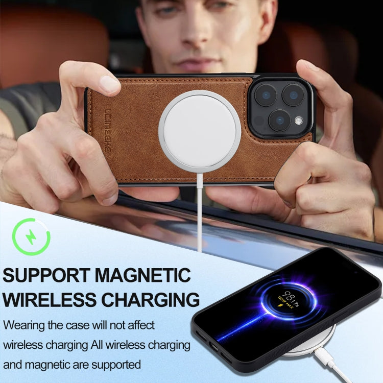 For iPhone 14 Pro Max LC.IMEEKE L3 Series Detachable RFID Card Bag Magsafe Phone Case(Brown)