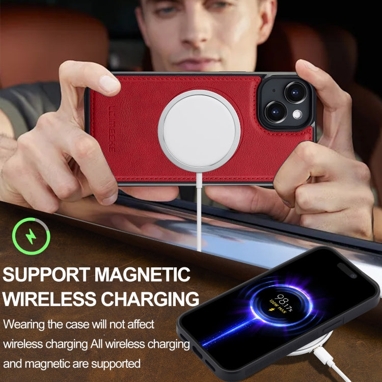 For iPhone 13 mini LC.IMEEKE L3 Series Detachable RFID Card Bag Magsafe Phone Case(Red)