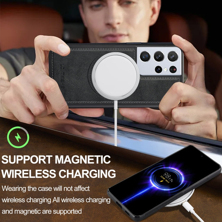 For Samsung Galaxy S21 Ultra 5G LC.IMEEKE L3 Series Detachable RFID Card Bag Magsafe Phone Case(Black)