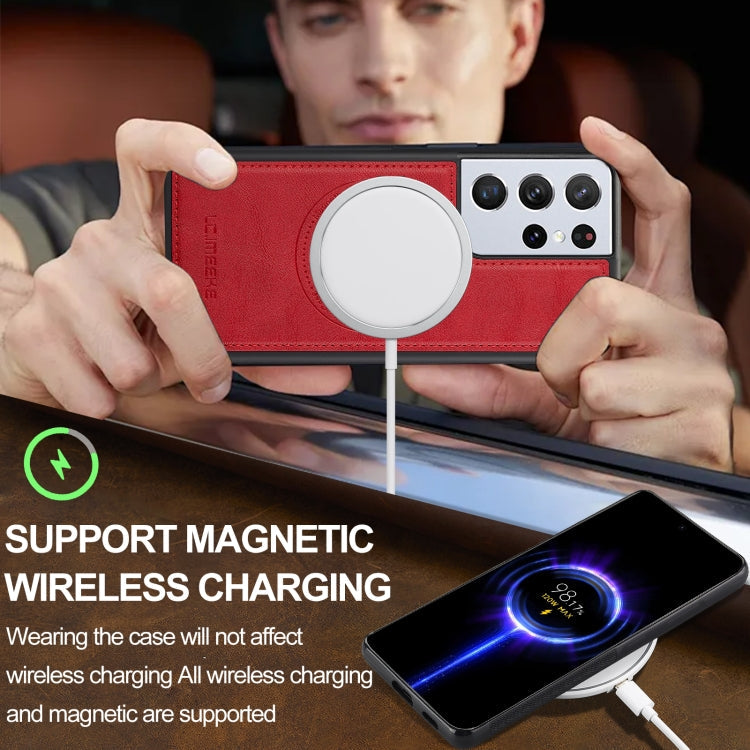 For Samsung Galaxy S21 Ultra 5G LC.IMEEKE L3 Series Detachable RFID Card Bag Magsafe Phone Case(Red)