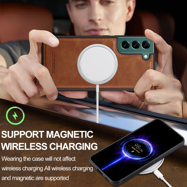 For Samsung Galaxy S22+ 5G LC.IMEEKE L3 Series Detachable RFID Card Bag Magsafe Phone Case(Brown)