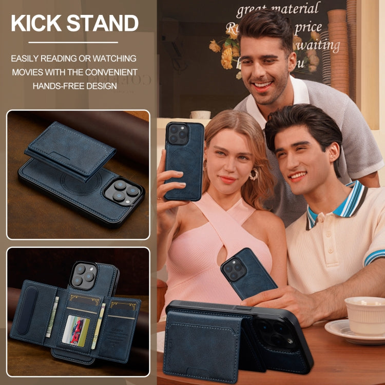 For iPhone 15 Pro LC.IMEEKE L5 Series Detachable RFID Card Bag Magsafe Phone Case(Blue)