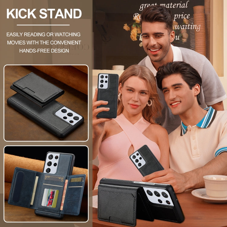 For Samsung Galaxy S21 Ultra 5G LC.IMEEKE L5 Series Detachable RFID Card Bag Magsafe Phone Case(Black)