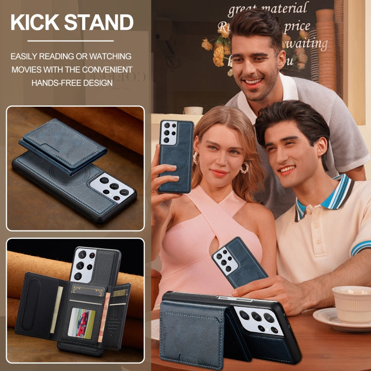 For Samsung Galaxy S21 Ultra 5G LC.IMEEKE L5 Series Detachable RFID Card Bag Magsafe Phone Case(Blue)