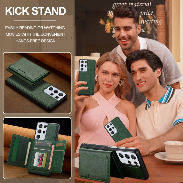 For Samsung Galaxy S21 Ultra 5G LC.IMEEKE L5 Series Detachable RFID Card Bag Magsafe Phone Case(Green)