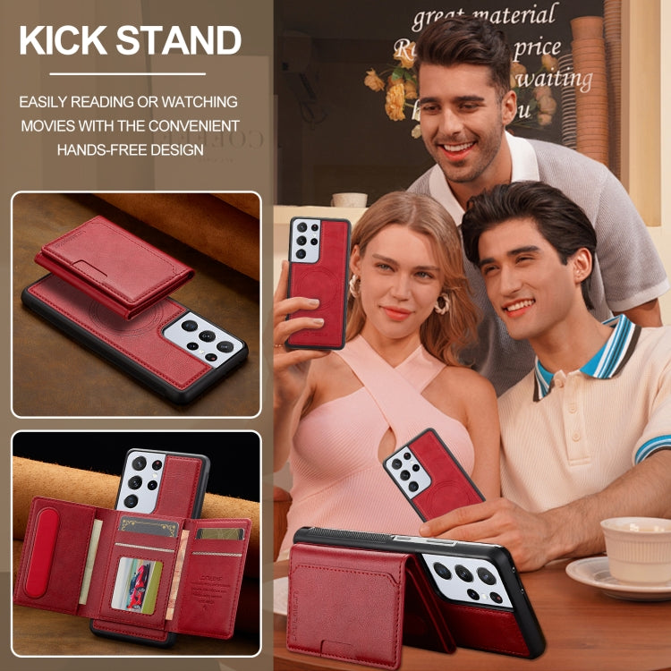 For Samsung Galaxy S21 Ultra 5G LC.IMEEKE L5 Series Detachable RFID Card Bag Magsafe Phone Case(Red)