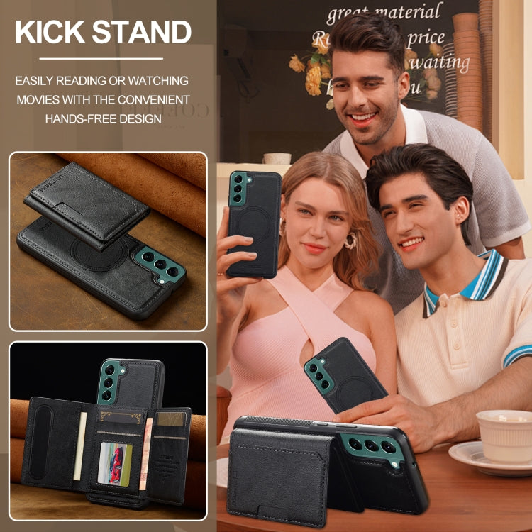 For Samsung Galaxy S22+ 5G LC.IMEEKE L5 Series Detachable RFID Card Bag Magsafe Phone Case(Black)