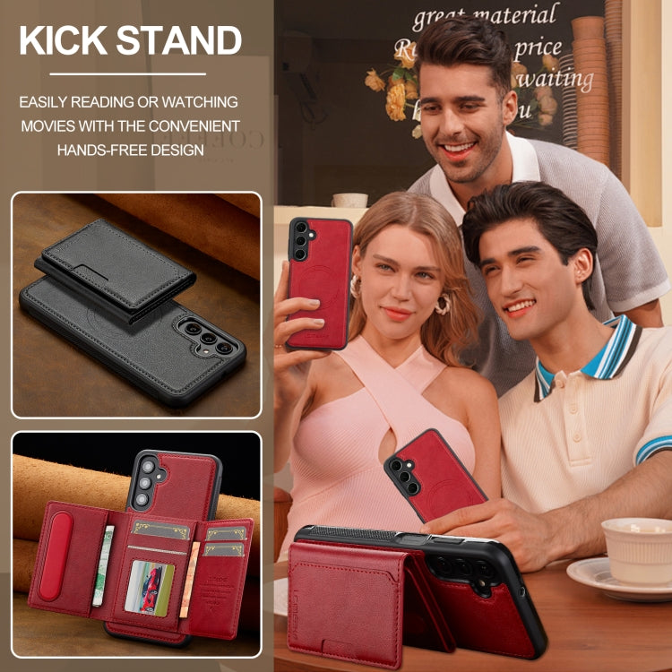 For Samsung Galaxy A15 5G / 4G LC.IMEEKE L5 Series Detachable RFID Card Bag Magsafe Phone Case(Red)