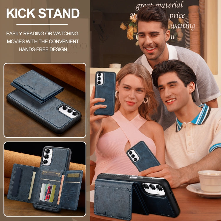 For Samsung Galaxy A34 5G LC.IMEEKE L5 Series Detachable RFID Card Bag Magsafe Phone Case(Blue)