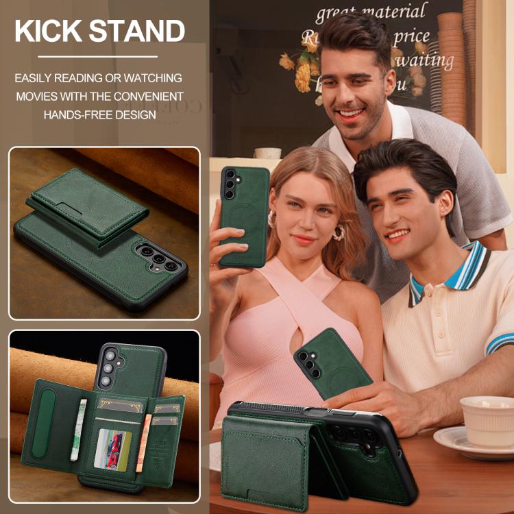 For Samsung Galaxy A36 5G LC.IMEEKE L5 Series Detachable RFID Card Bag Magsafe Phone Case(Green)