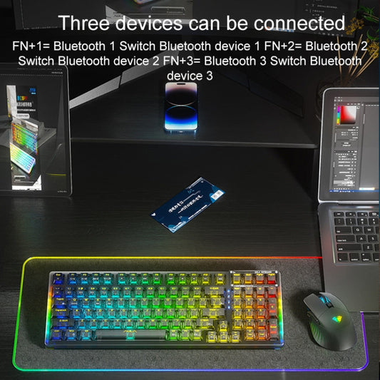 AULA F98Pro V3 99 Keys Wired/2.4G/Bluetooth Three Model RGB Mechanical Keyboard, Shaft:Ice Crystal Shaft(Transparent Black)