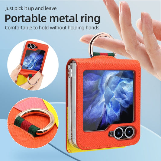 For Samsung Galaxy Z Flip6 / Flip7 FE VIETAO Metal Ring Card Slot PU Phone Case(Orange Yellow)