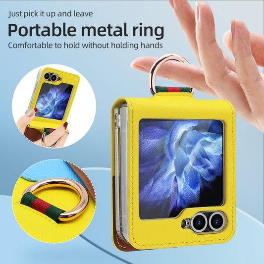 For Samsung Galaxy Z Flip6 / Flip7 FE VIETAO Metal Ring Card Slot PU Phone Case(Yellow Brown)
