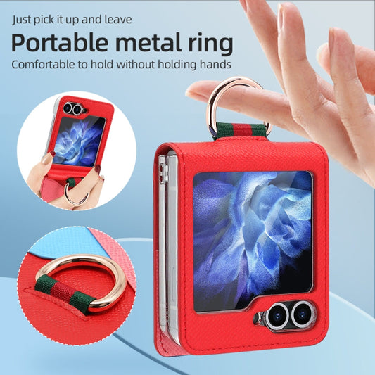 For Samsung Galaxy Z Flip6 / Flip7 FE VIETAO Metal Ring Card Slot PU Phone Case(Red Pink)
