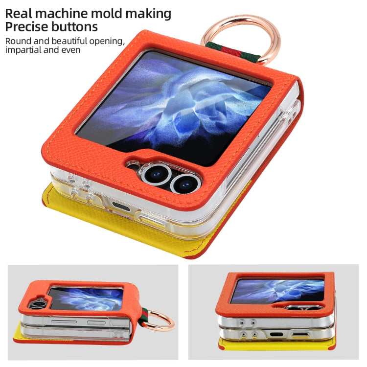 For Samsung Galaxy Z Flip5 VIETAO Metal Ring Card Slot PU Phone Case(Orange Yellow)
