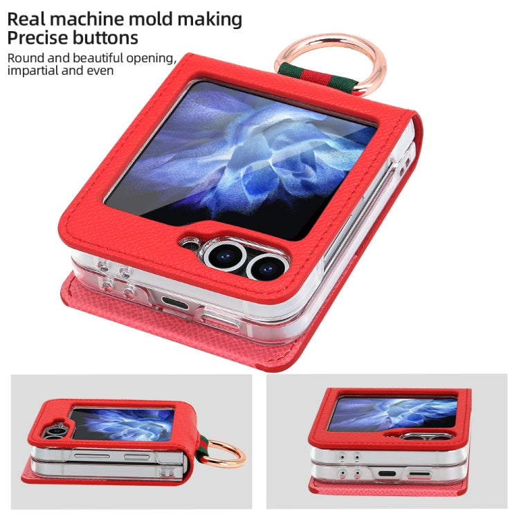 For Samsung Galaxy Z Flip5 VIETAO Metal Ring Card Slot PU Phone Case(Red Pink)