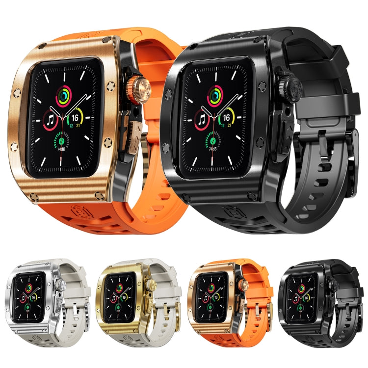 For Apple Watch 44mm / 45mm RedPepper Armor Metal Case Integrated Silicone Watch Band(Sliver White)