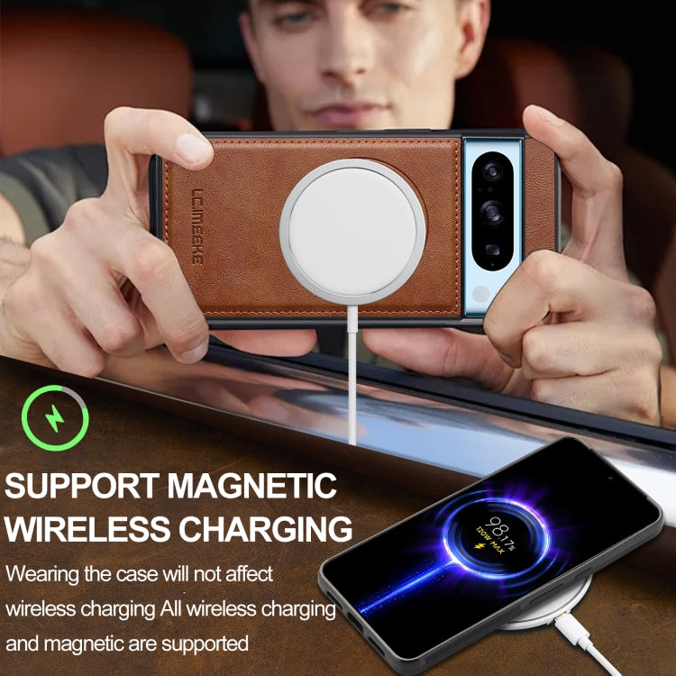 For Google Pixel 8 Pro LC.IMEEKE L3 Series Detachable RFID Card Bag Magsafe Phone Case(Brown)