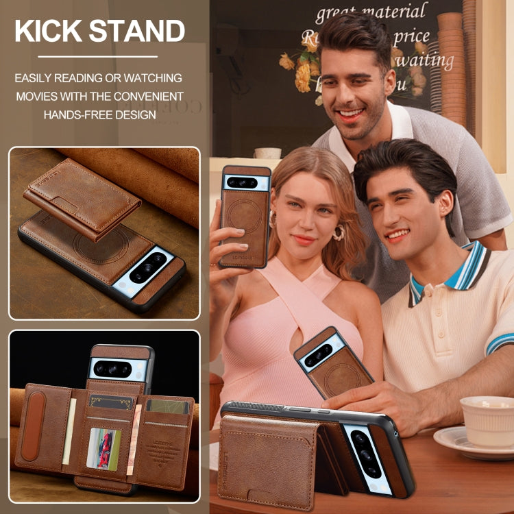 For Google Pixel 8 Pro LC.IMEEKE L5 Series Detachable RFID Card Bag Magsafe Phone Case(Brown)
