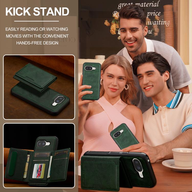 For Google Pixel 9a LC.IMEEKE L5 Series Detachable RFID Card Bag Magsafe Phone Case(Green)