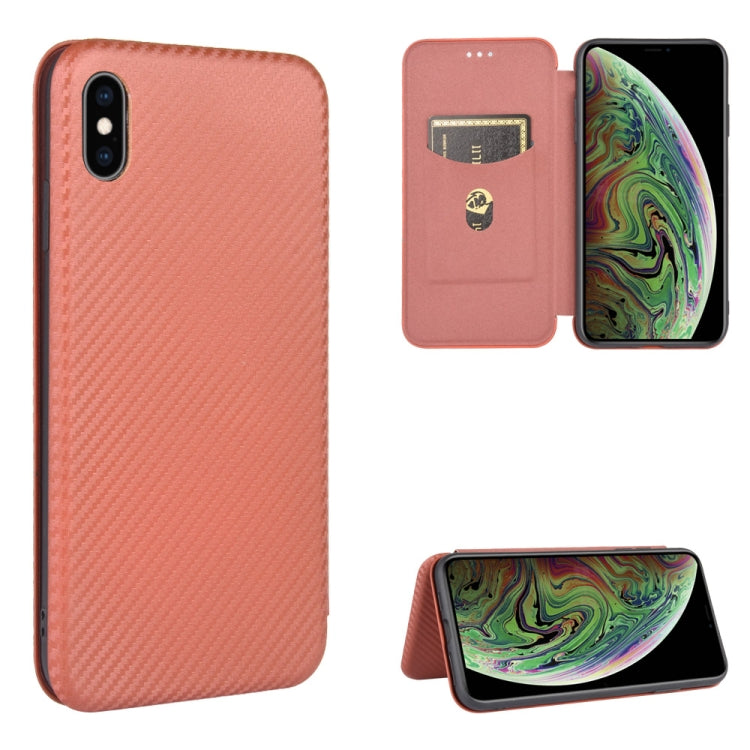Carbon Fiber Texture Magnetic Horizontal Flip TPU + PC + PU Leather Case with Card Slot, For iPhone X / XS