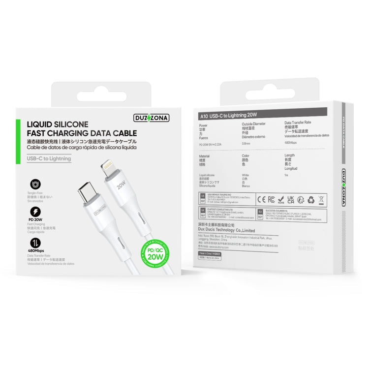 DUZZONA A10 PD20W 480Mbps Type-C to 8 Pin Fast Charging Cable, Length:1m(White)