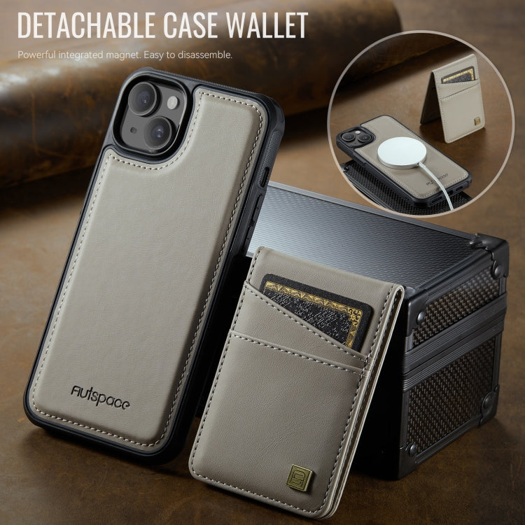 For iPhone 15 AutSpace A12 MagSafe Magnetic RFID Card Bag Phone Case(Khaki)