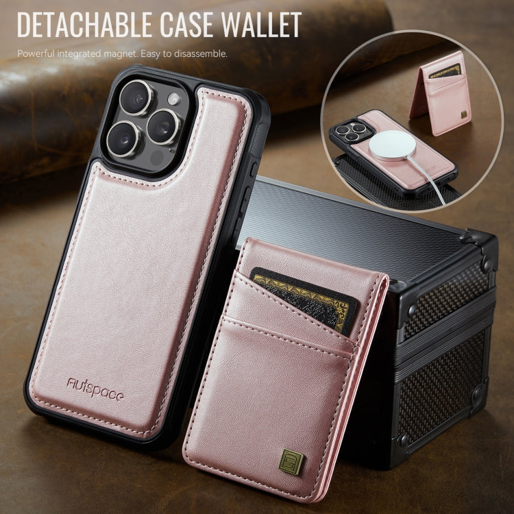 For iPhone 13 Pro AutSpace A12 MagSafe Magnetic RFID Card Bag Phone Case(Rose Gold)