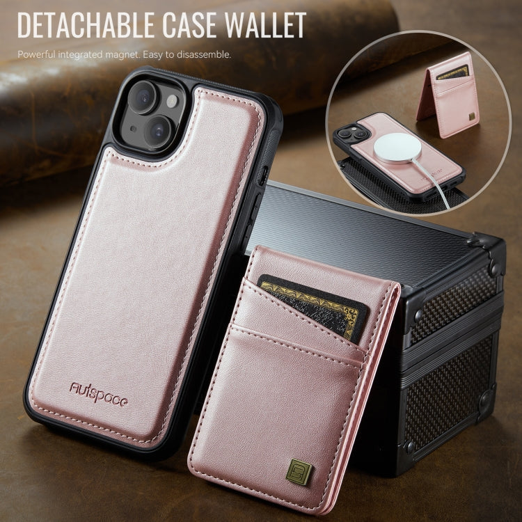 For iPhone 13 AutSpace A12 MagSafe Magnetic RFID Card Bag Phone Case(Rose Gold)