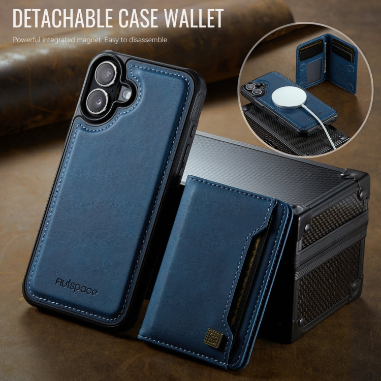 For iPhone 16 Plus AutSpace A13 MagSafe Magnetic RFID Flip Card Bag Phone Case(Blue)