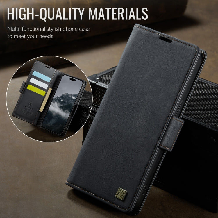For iPhone 12 Pro Max AutSpace A11 Side Buckle MagSafe Magnetic RFID Phone Leather Case(Black)