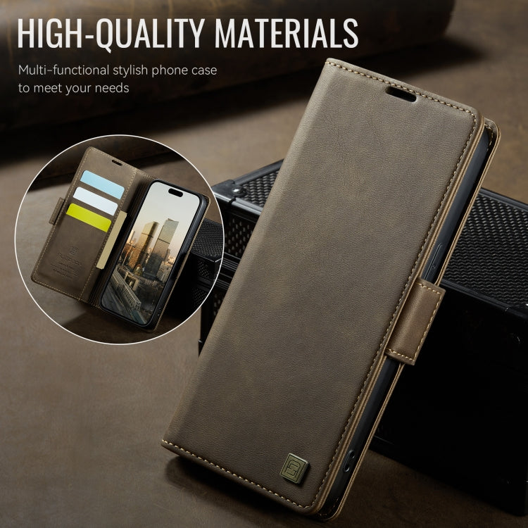 For iPhone 12 Pro Max AutSpace A11 Side Buckle MagSafe Magnetic RFID Phone Leather Case(Coffee)