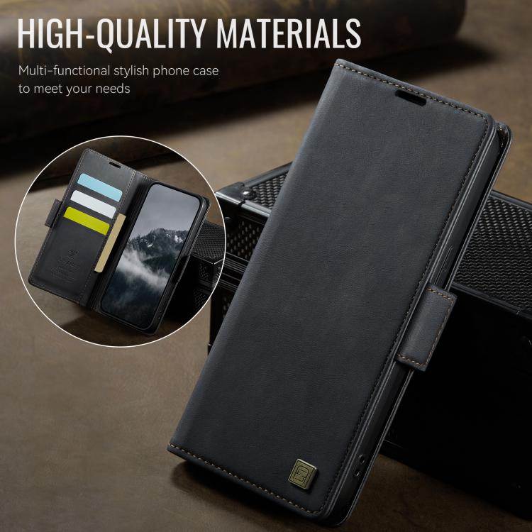 For iPhone 17e / 16e AutSpace A11 Side Buckle MagSafe Magnetic RFID Phone Leather Case(Black)